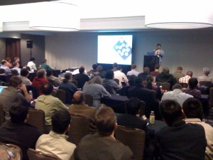 Dell's Rob Hirschfeld discussing cloud bootstrapping to packed house...